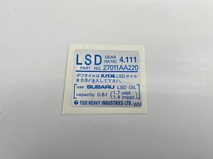 LSD Differential Stickers for Subaru