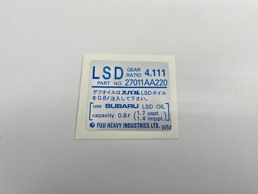 LSD Differential Stickers for Subaru