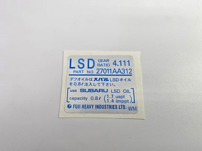 LSD Differential Stickers for Subaru