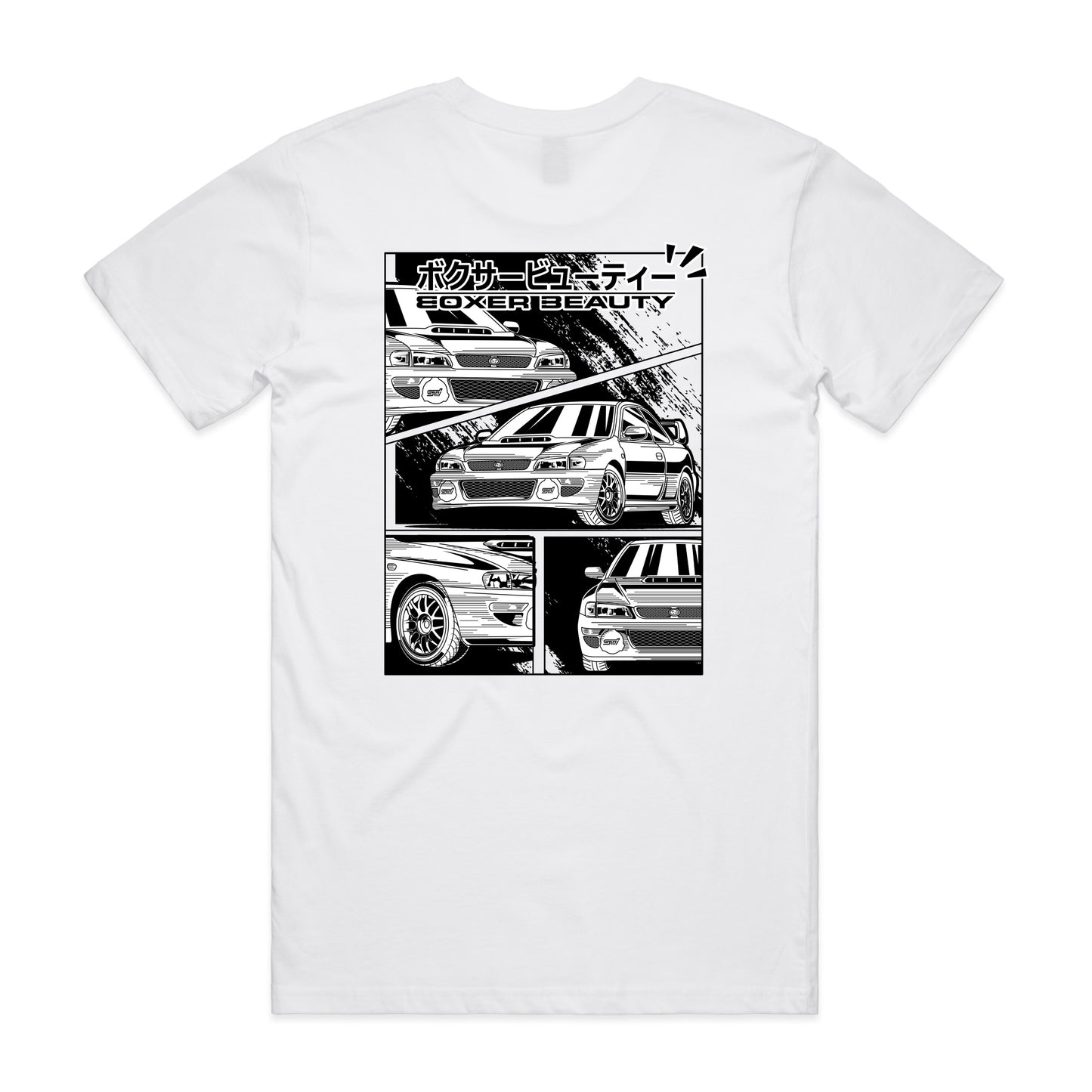 STI 22B WRX Black an White Panel Shirt White Marle Back