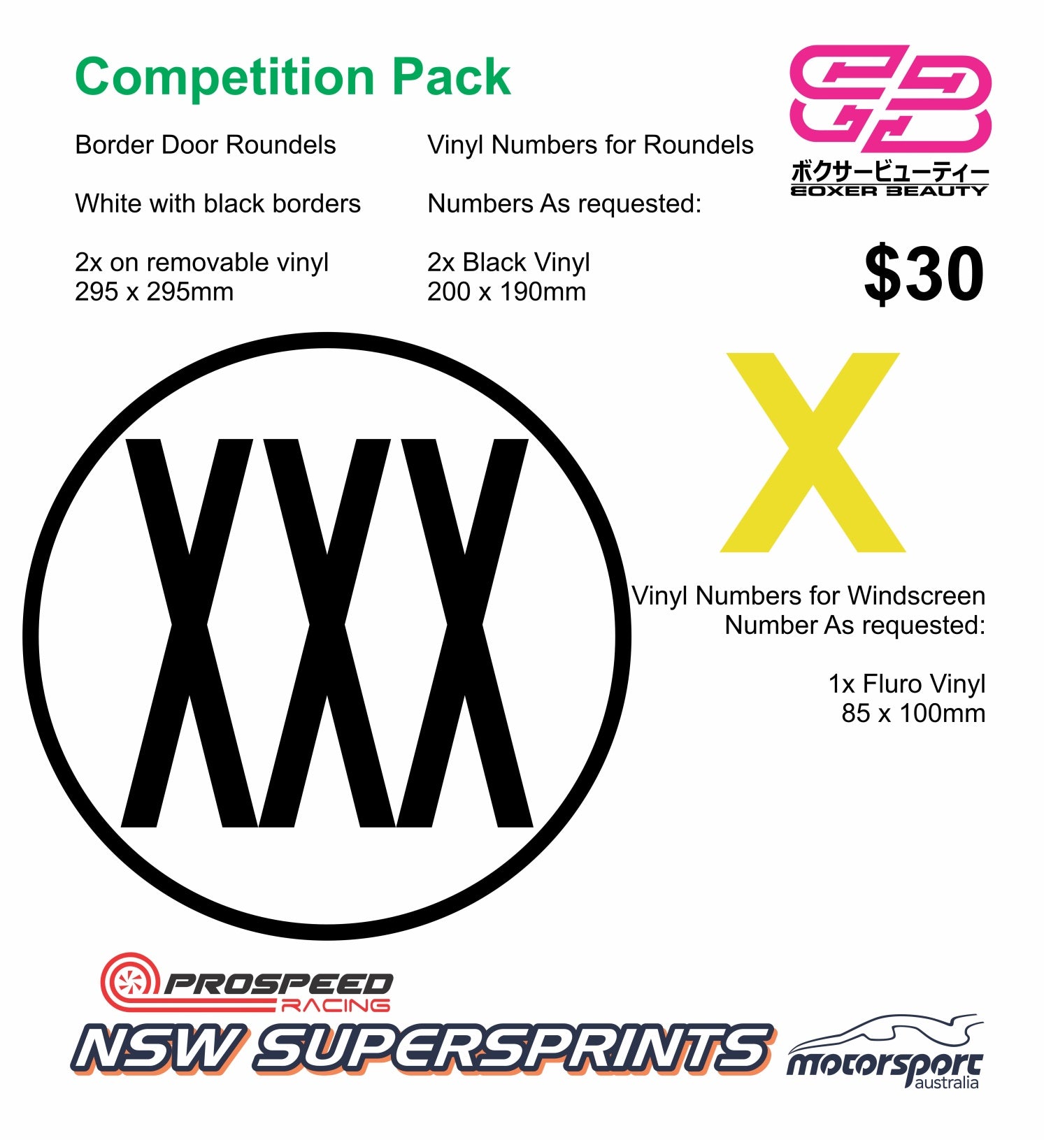 Competition Number Pack (Supersprints Approved) | Boxer Beauty