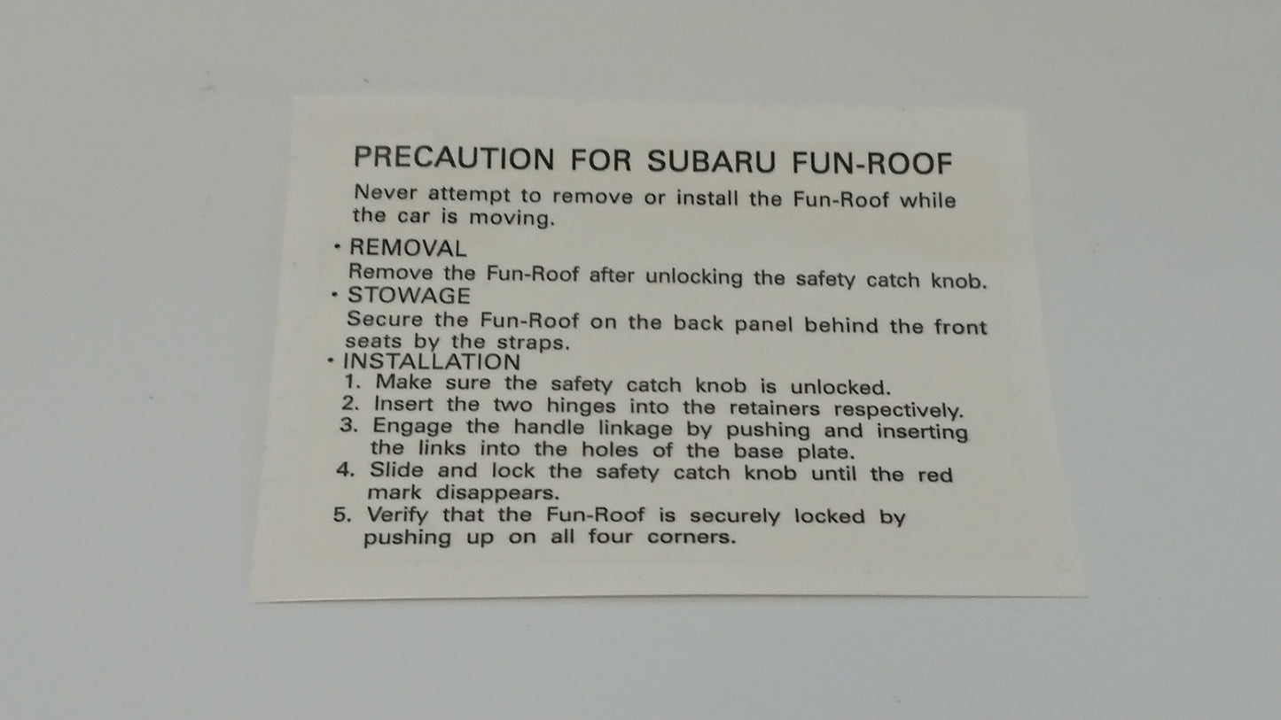 Brat/Brumby/MV Targa - Fun-Roof Removal, Stowage, Warning and Installation Guide