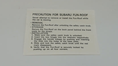 Brat/Brumby/MV Targa - Fun-Roof Removal, Stowage, Warning and Installation Guide