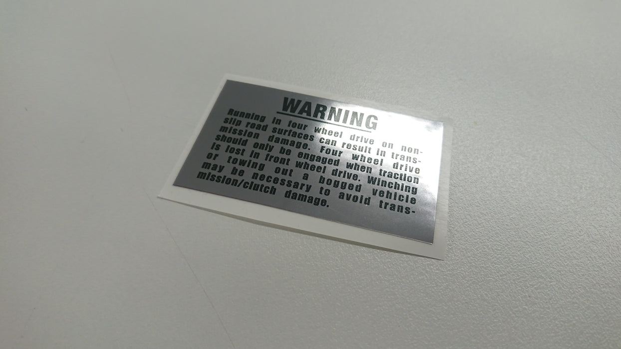 Brumby and Brat 80s and 90s 4WD Running and Engagement Centre Console Warning Sticker