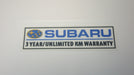 Subaru 3 YEAR/UNLIMITED KM WARRANTY Glass Window Sticker V1