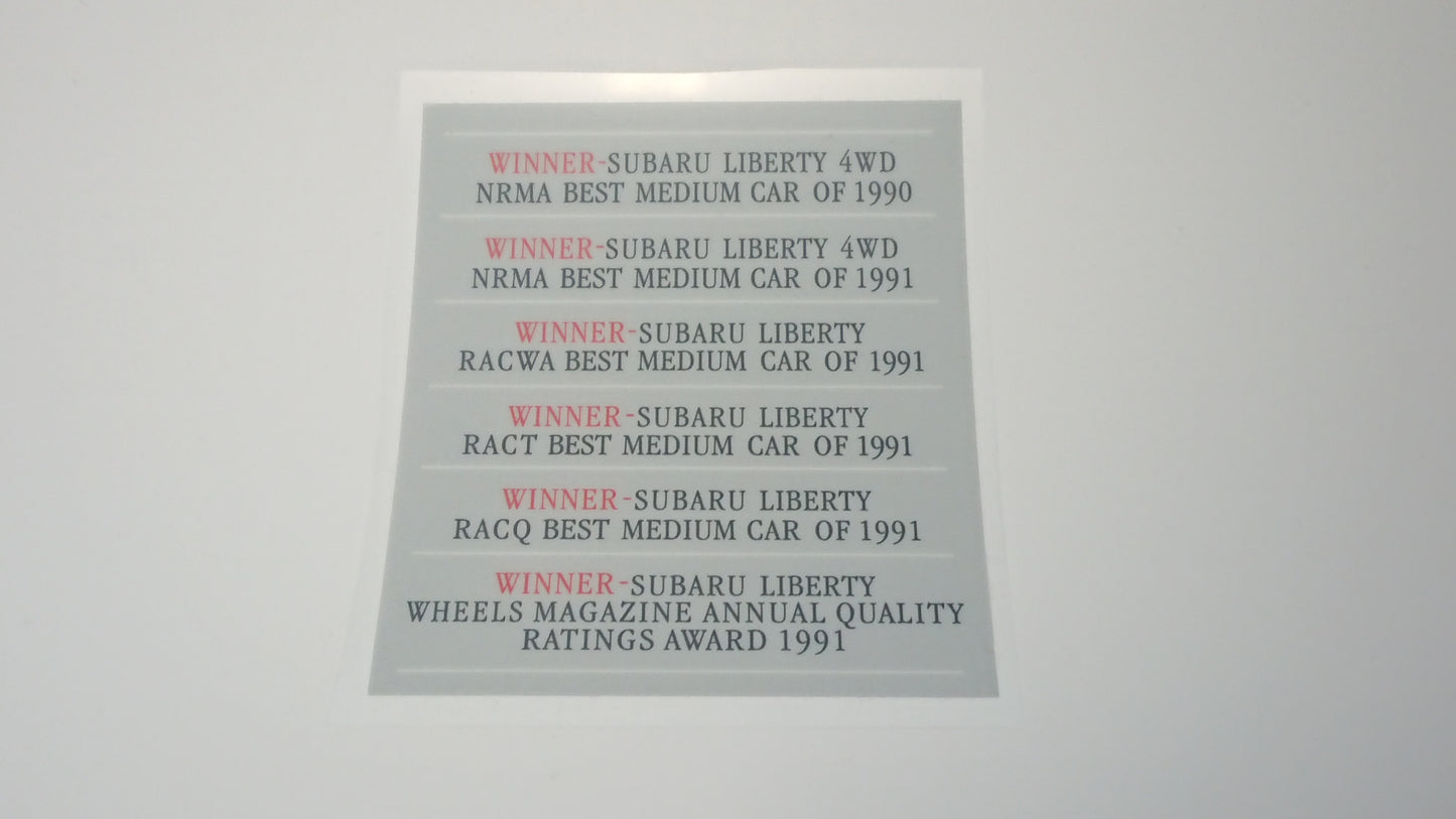 1st Gen Liberty WINNER Awards List Inside Glass Sticker