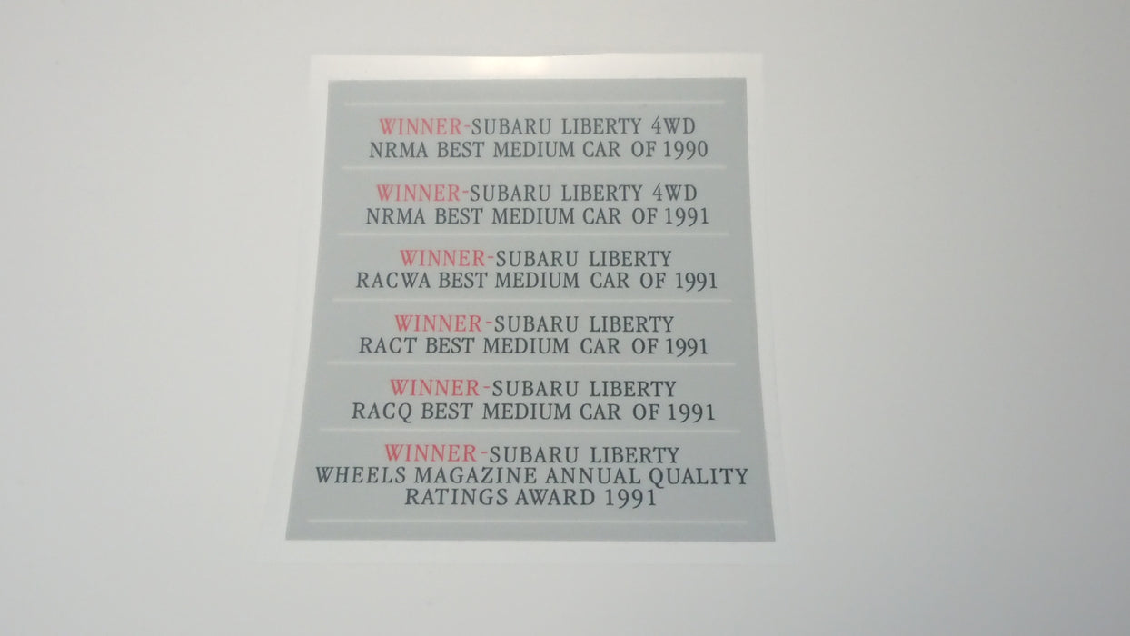 1st Gen Liberty WINNER Awards List Inside Glass Sticker