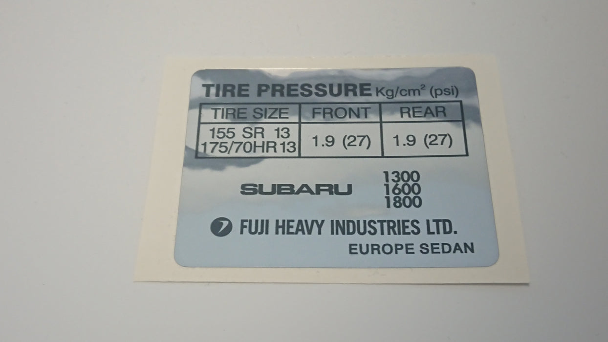 Leone 1300 1600 and 1800 Early Generation Tyre Placard