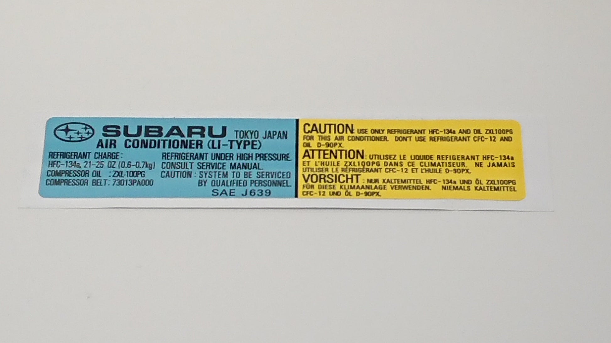 SAE J639 A/C Coloured Air Conditioner Sticker