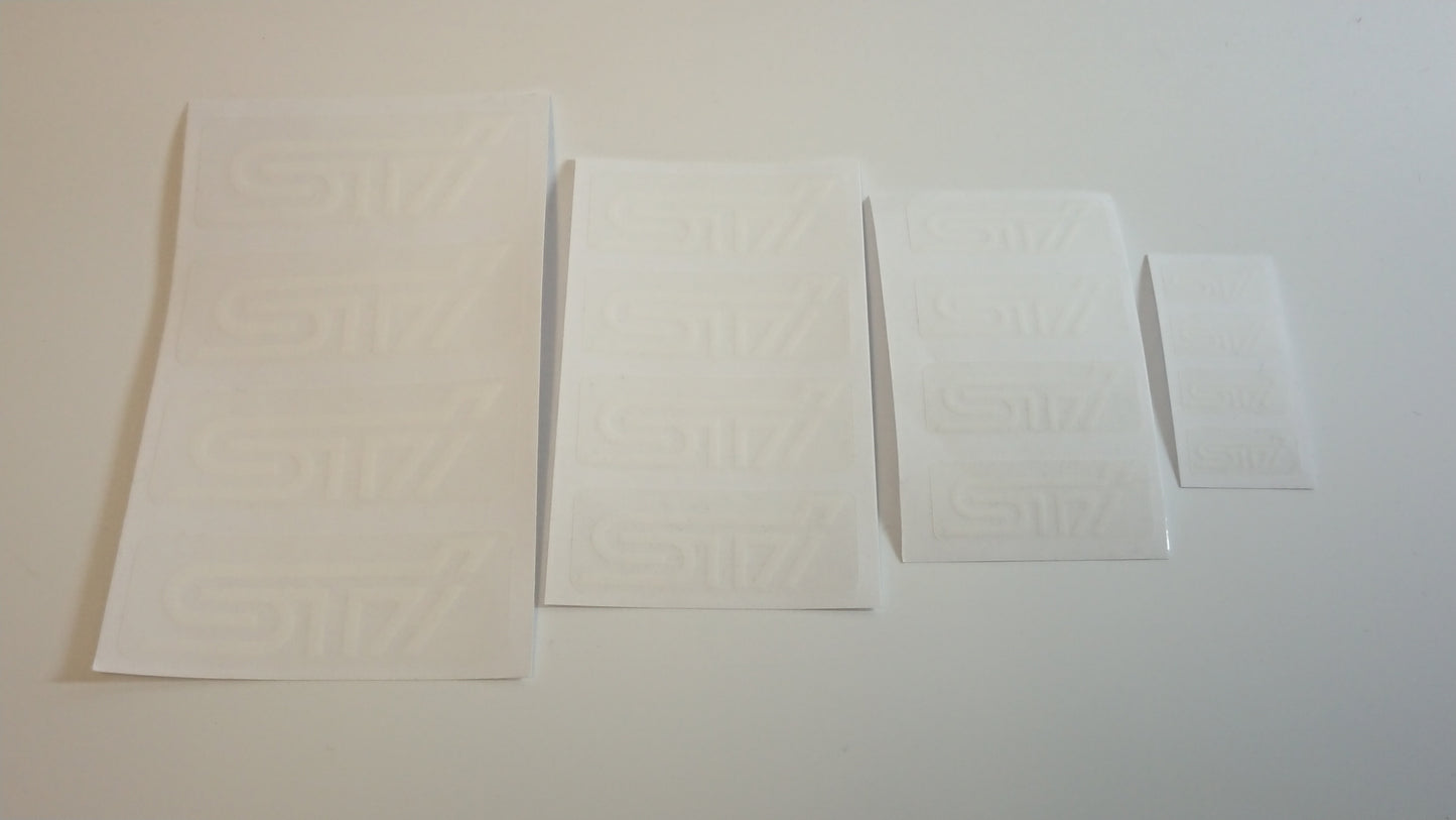 STI White on Clear Suspension Stickers - Large, Medium, Small, Extra Small