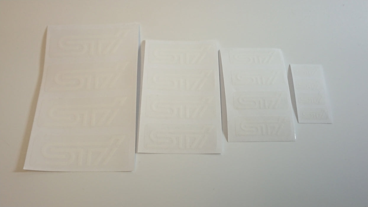 STI White on Clear Suspension Stickers - Large, Medium, Small, Extra Small