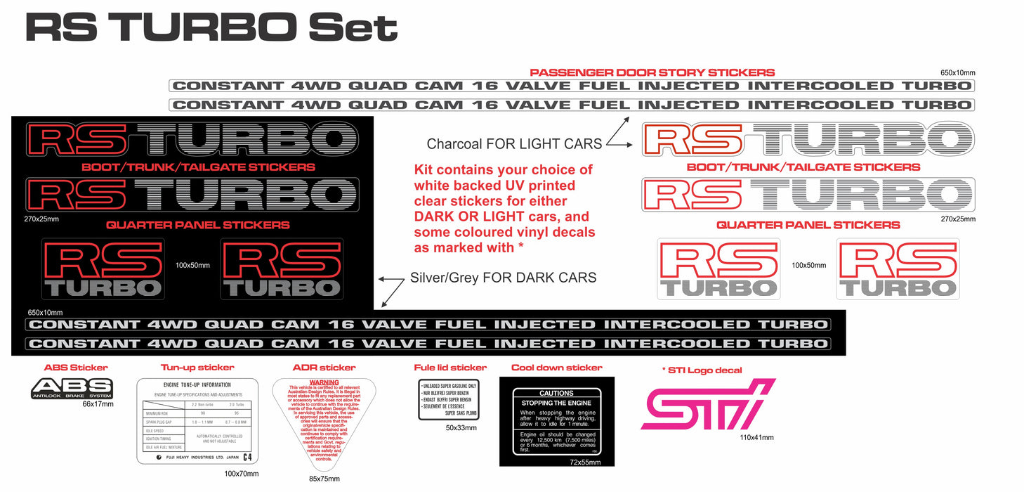 RS Turbo Sticker Set - 2 Styles DARK OR LIGHT - 20% Off