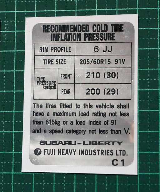 RS Liberty Tyre Placard Sedan C1